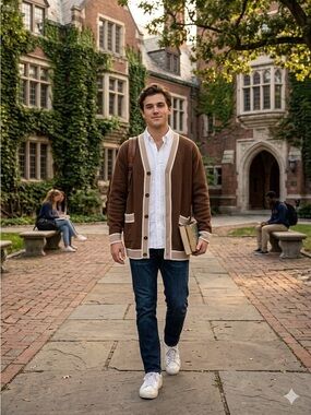 Tuckernuck Brown Cardigan with Cream Trim (XS)